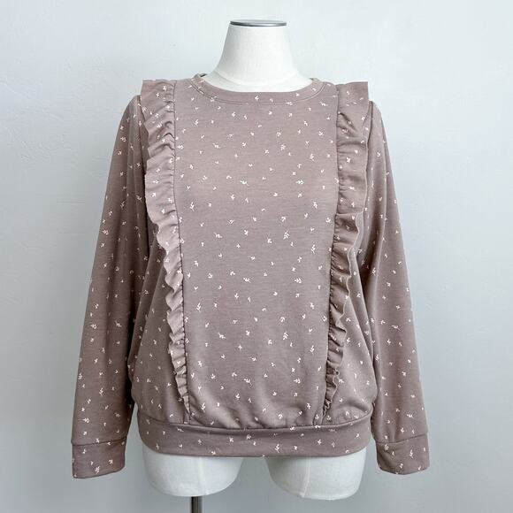 LC Lauren Conrad Tiny Floral Ruffle Terry Cloth Crewneck Sweatshirt OX - Picture 2 of 7